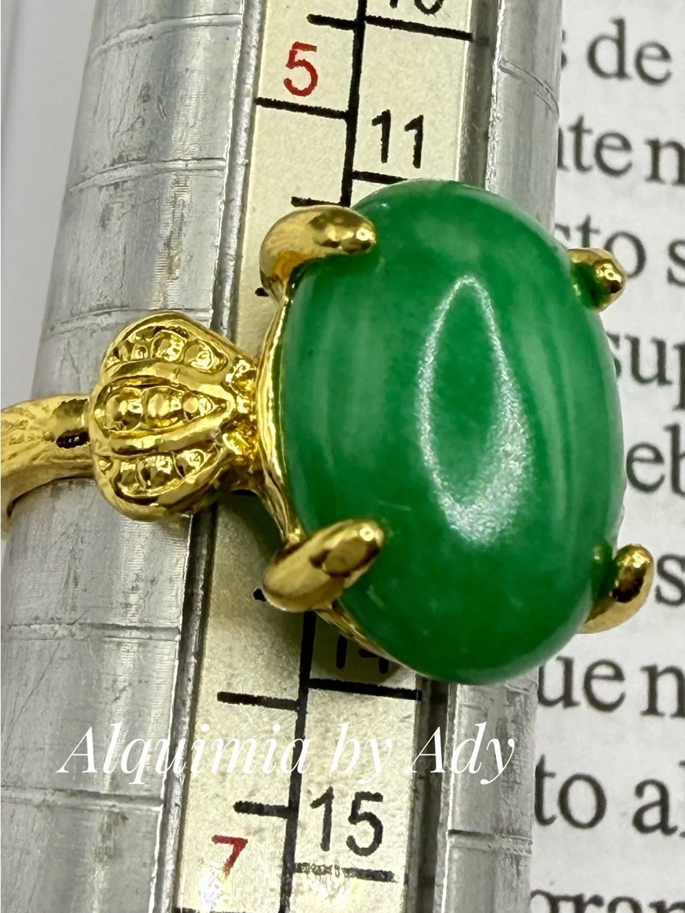 Gold Ring with Vibrant Green  Jade Oval Stone